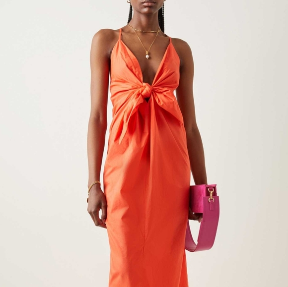 SOLD MARA HOFFMAN Lolita Tie-Front Organic Cotton Midi Dress in Orange NWT - Picture 2 of 16